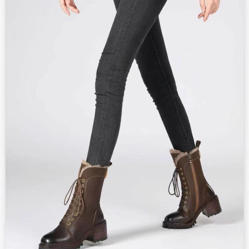 爆款真皮雪地靴厚底中筒靴女冬2026新款高跟加絨加厚英倫風騎士靴