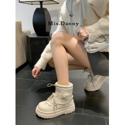 東北哈爾濱雪鄕旅遊2025冬季新款加絨厚底雪地靴女防水防滑馬丁靴