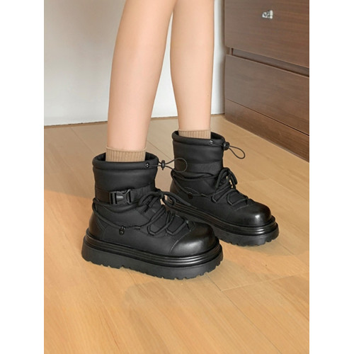 東北哈爾濱雪鄕旅遊2025冬季新款加絨厚底雪地靴女防水防滑馬丁靴