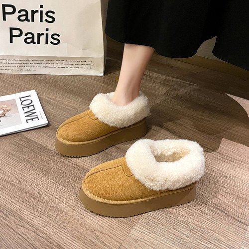 大碼女鞋41一43厚底雪地靴女冬新款加絨加厚東北大棉鞋麵包毛毛鞋