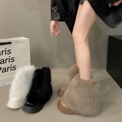 白色毛毛鞋女加絨雪地靴2025年春季新款厚底馬丁靴網紅洋氣短靴子 白色毛毛鞋女加絨雪地靴2025年春季新款厚底馬丁靴網紅洋氣短靴子