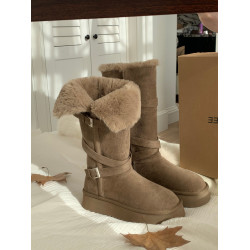 厚底加絨加厚保暖高筒長筒靴灰色雪地靴女2026新款冬季東北大棉鞋