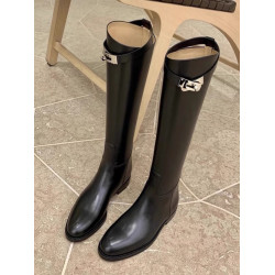 羊皮版~真皮長筒靴斜口鎖釦帶粗跟高筒騎士靴女英倫秋冬加絨長靴