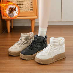 厚底雪地靴女加絨加厚棉靴2025新款冬季保暖皮毛一體雪地麵包棉鞋