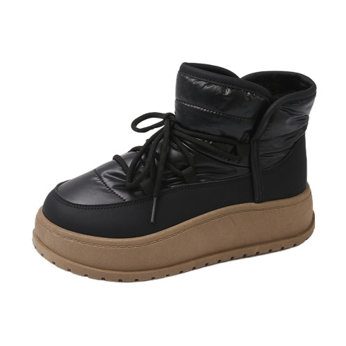 厚底雪地靴女加絨加厚棉靴2025新款冬季保暖皮毛一體雪地麵包棉鞋