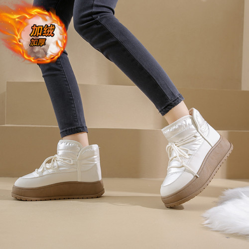 厚底雪地靴女加絨加厚棉靴2025新款冬季保暖皮毛一體雪地麵包棉鞋