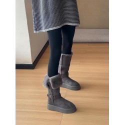 厚底灰色長筒雪地靴女2025冬季新款增高加絨加厚高筒東北大棉鞋子