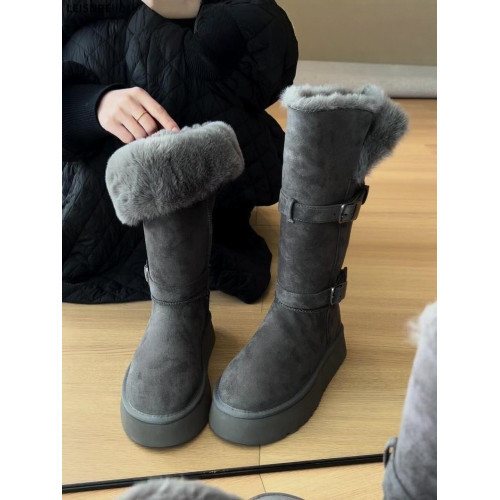 厚底灰色長筒雪地靴女2025冬季新款增高加絨加厚高筒東北大棉鞋子