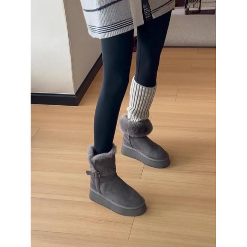 厚底灰色長筒雪地靴女2025冬季新款增高加絨加厚高筒東北大棉鞋子