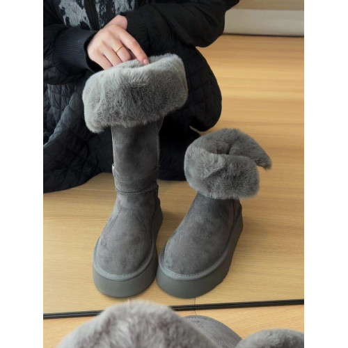 厚底灰色長筒雪地靴女2025冬季新款增高加絨加厚高筒東北大棉鞋子