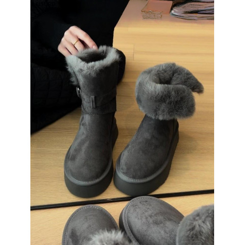 厚底灰色長筒雪地靴女2025冬季新款增高加絨加厚高筒東北大棉鞋子