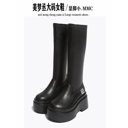 不過膝厚底長筒靴女小個子顯瘦彈力瘦瘦靴胖mm粗腿高筒靴歐美單靴 不過膝厚底長筒靴女小個子顯瘦彈力瘦瘦靴胖mm粗腿高筒靴歐美單靴