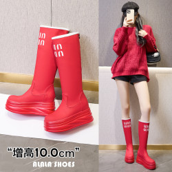 內增高長筒靴女2025秋冬新款紅色騎士靴小個子白色高筒靴高跟靴子