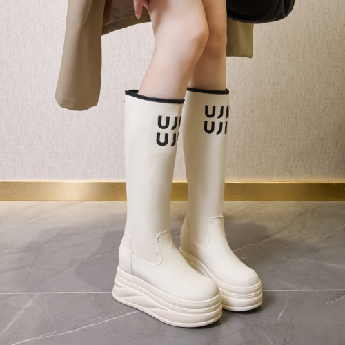 內增高長筒靴女2025秋冬新款紅色騎士靴小個子白色高筒靴高跟靴子