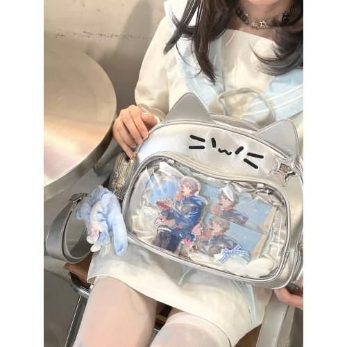 *大版喵包*智齒販賣機原創貓貓痛包大容量銀色日常雙肩斜背