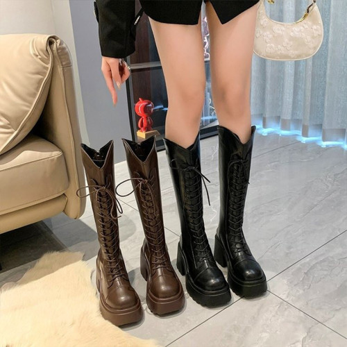 增高小個子高跟長筒靴女2026新款秋冬粗腿胖mm大筒圍高筒騎士靴子