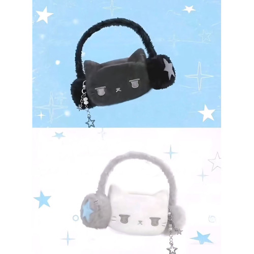耳機貓貓毛毛包腋下包手提毛絨包可愛卡通手機包星星通勤單肩包女