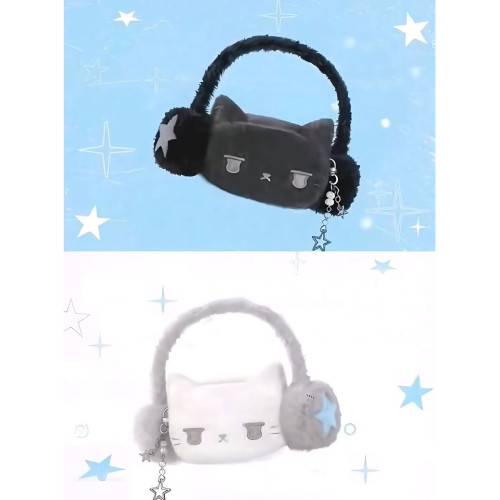 耳機貓貓毛毛包腋下包手提毛絨包可愛卡通手機包星星通勤單肩包女