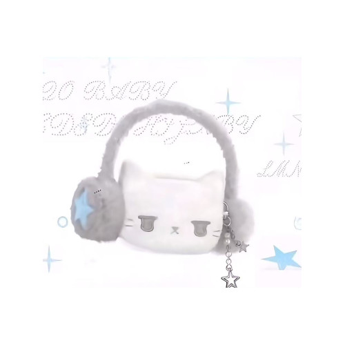 耳機貓貓毛毛包腋下包手提毛絨包可愛卡通手機包星星通勤單肩包女