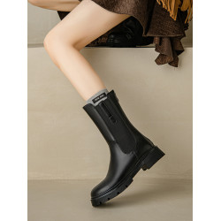 大碼中筒靴女41一43小個子厚底切爾西短靴女英倫風馬丁靴菸筒靴子