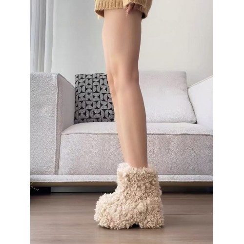 2025秋冬新款米色保暖圓頭毛毛靴女百搭時尚內增高雪地靴厚底短靴