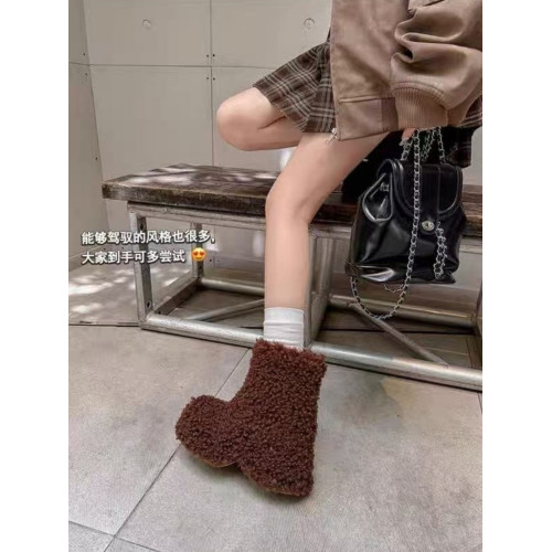 2025秋冬新款米色保暖圓頭毛毛靴女百搭時尚內增高雪地靴厚底短靴