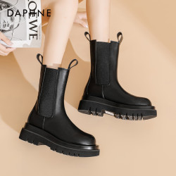 達芙妮菸筒靴女2025新款厚底增高時尚瘦瘦靴英倫風馬丁靴短靴女靴