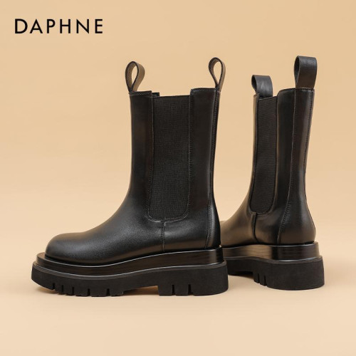 達芙妮菸筒靴女2025新款厚底增高時尚瘦瘦靴英倫風馬丁靴短靴女靴