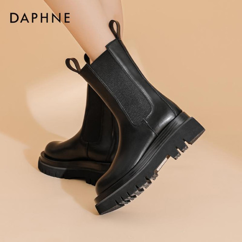 達芙妮菸筒靴女2025新款厚底增高時尚瘦瘦靴英倫風馬丁靴短靴女靴