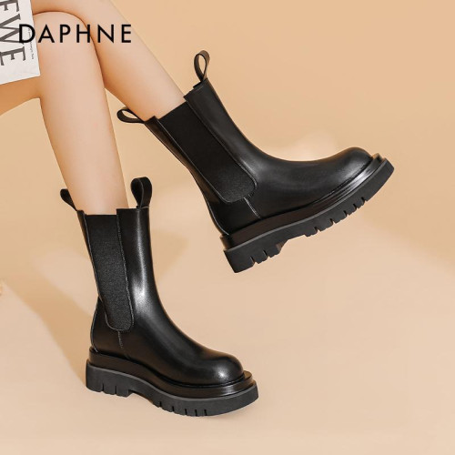 達芙妮菸筒靴女2025新款厚底增高時尚瘦瘦靴英倫風馬丁靴短靴女靴