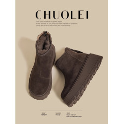 厚底松糕棉鞋女2026秋冬季新款加絨棕色毛毛小個子增高雪地短靴潮