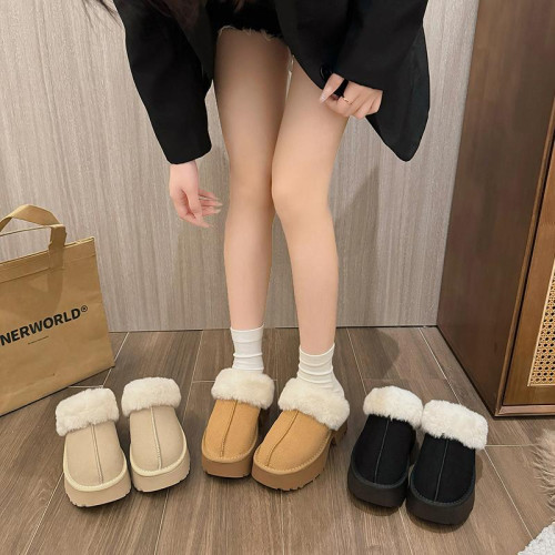 增高真皮厚底低幫毛毛雪地靴2025冬季新款短靴保暖加絨雪地棉鞋