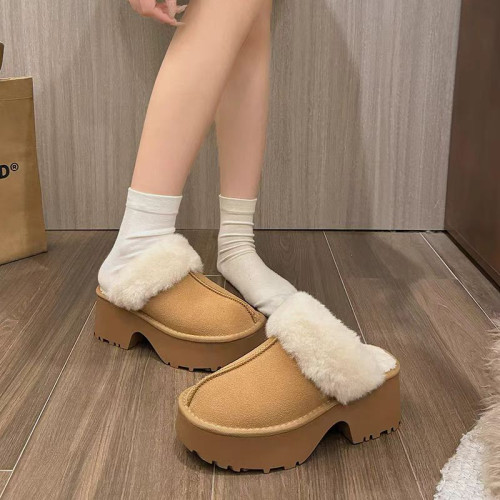 增高真皮厚底低幫毛毛雪地靴2025冬季新款短靴保暖加絨雪地棉鞋