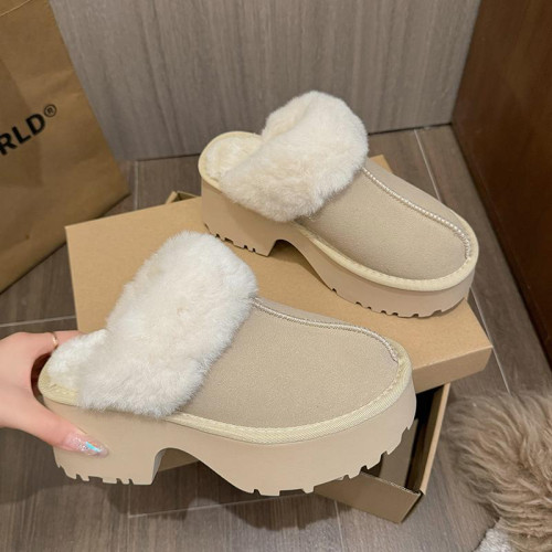 增高真皮厚底低幫毛毛雪地靴2025冬季新款短靴保暖加絨雪地棉鞋