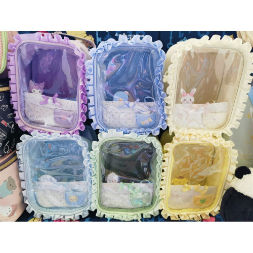 日單新款蕾絲透明娃娃痛包收納包可愛通勤玩偶包女孩收納包彩妝包