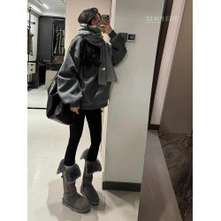 厚底長筒灰色雪地靴女2026新款冬季兩穿中筒加絨不過膝騎士靴棉鞋