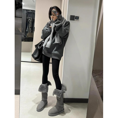 厚底長筒灰色雪地靴女2026新款冬季兩穿中筒加絨不過膝騎士靴棉鞋