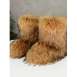 gal毛毛雪地靴冬新款辣妹套筒加厚仿貉子狐狸毛平跟毛茸茸中筒靴