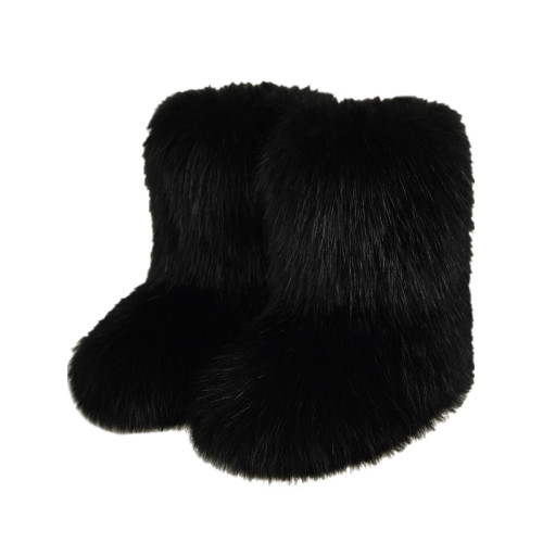 gal毛毛雪地靴冬新款辣妹套筒加厚仿貉子狐狸毛平跟毛茸茸中筒靴