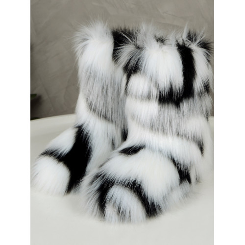 gal毛毛雪地靴冬新款辣妹套筒加厚仿貉子狐狸毛平跟毛茸茸中筒靴