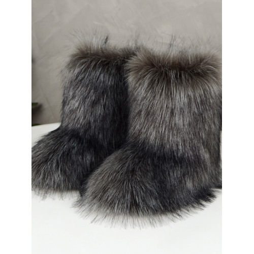 gal毛毛雪地靴冬新款辣妹套筒加厚仿貉子狐狸毛平跟毛茸茸中筒靴