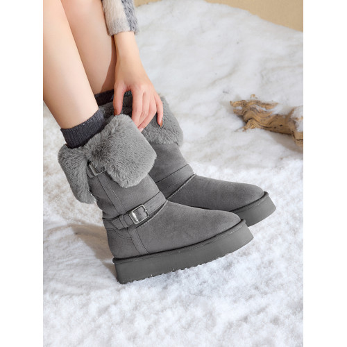 灰色厚底雪地靴女內增高2025新款冬季防水高長筒毛毛加絨加厚棉鞋