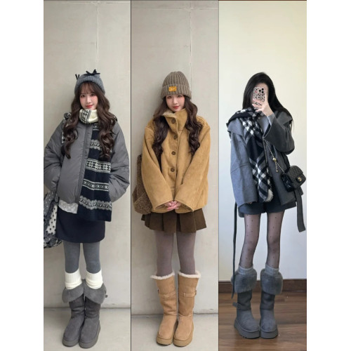 灰色厚底雪地靴女內增高2025新款冬季防水高長筒毛毛加絨加厚棉鞋