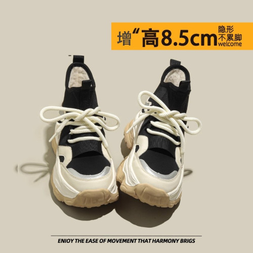 加絨內增高老爹鞋女2025秋冬新款厚底休閒運動鞋增高鞋雪地靴棉鞋