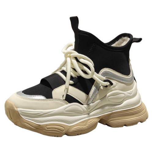 加絨內增高老爹鞋女2025秋冬新款厚底休閒運動鞋增高鞋雪地靴棉鞋