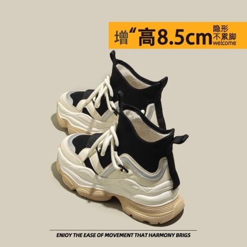 加絨內增高老爹鞋女2025秋冬新款厚底休閒運動鞋增高鞋雪地靴棉鞋