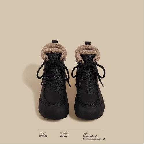2026冬季新款厚底雪地靴女黑色加絨英倫風馬丁靴加厚保暖毛毛棉鞋 2026冬季新款厚底雪地靴女黑色加絨英倫風馬丁靴加厚保暖毛毛棉鞋