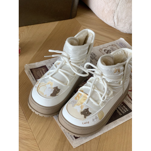 百搭可愛小貓雪地靴女ins冬季新款加絨加厚防滑軟底短筒外穿棉鞋