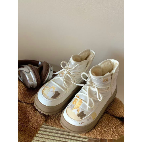 百搭可愛小貓雪地靴女ins冬季新款加絨加厚防滑軟底短筒外穿棉鞋