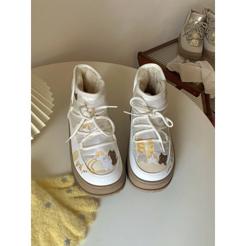 百搭可愛小貓雪地靴女ins冬季新款加絨加厚防滑軟底短筒外穿棉鞋